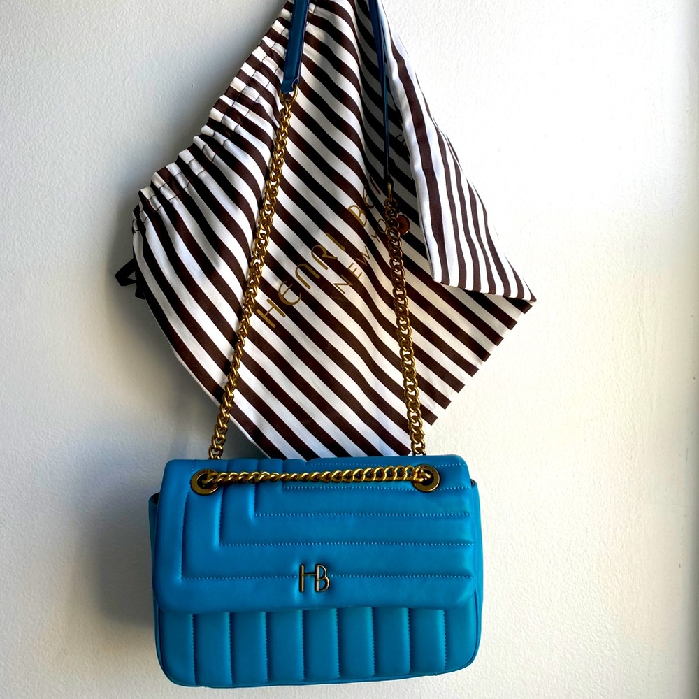 Henri Bendel quilted teal leather crossbody bag